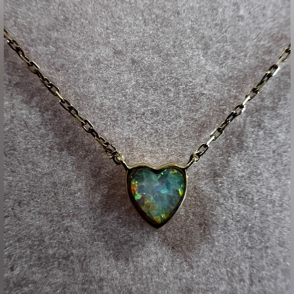 Solid Gold Opal Inlay Heart Necklace - Picture 4 of 6